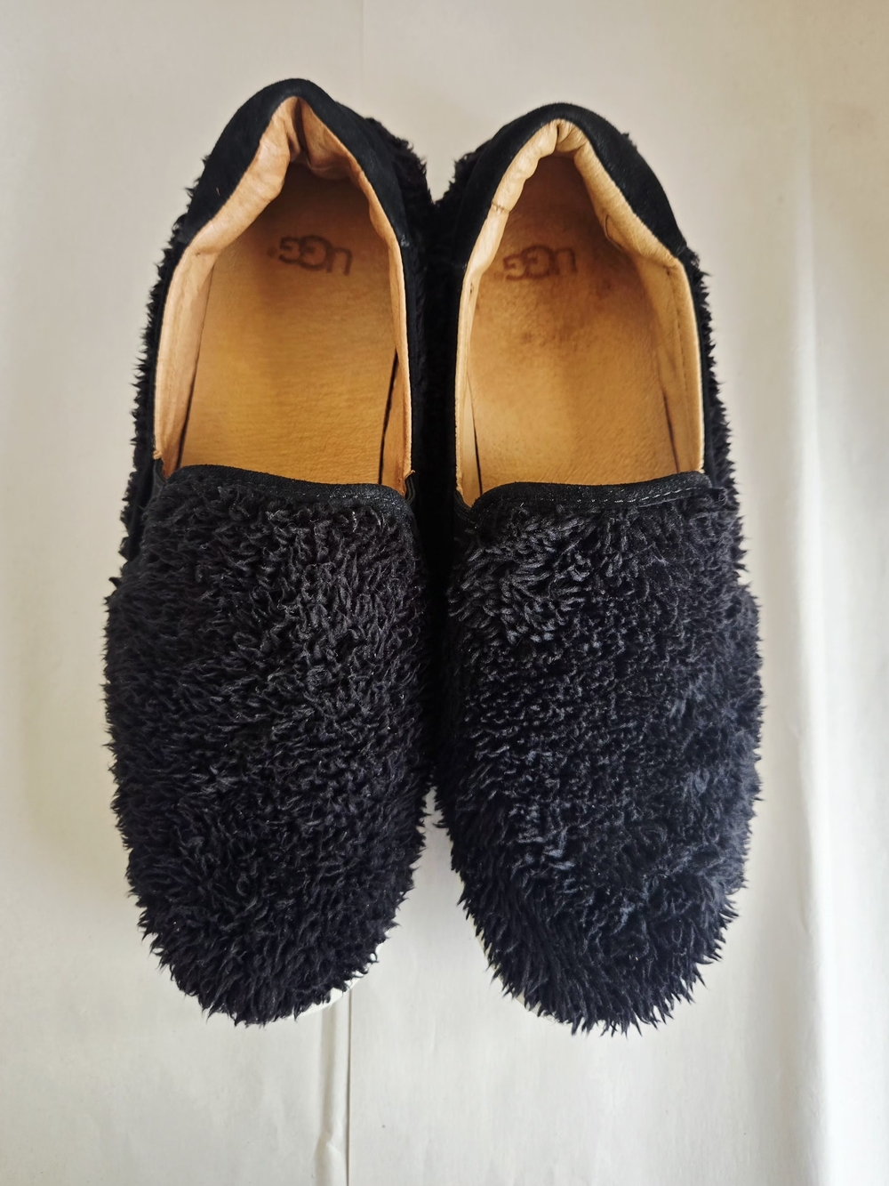 UGG Ricci Black Shaggy Shearling Slip-On Sneakers- Womens Size 8